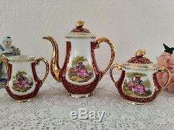 Vintage Limoges Porcelain Coffee set, Fragonard Decor, Real Gold Gilding, France