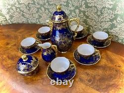 Vintage Lindner Kueps Bavaria Echt Cobalt Blue and Gold 17pc Coffee/Tea Set