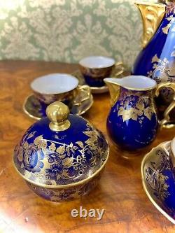 Vintage Lindner Kueps Bavaria Echt Cobalt Blue and Gold 17pc Coffee/Tea Set