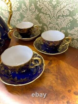 Vintage Lindner Kueps Bavaria Echt Cobalt Blue and Gold 17pc Coffee/Tea Set
