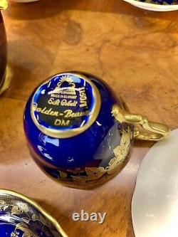 Vintage Lindner Kueps Bavaria Echt Cobalt Blue and Gold 17pc Coffee/Tea Set