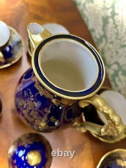 Vintage Lindner Kueps Bavaria Echt Cobalt Blue and Gold 17pc Coffee/Tea Set