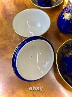 Vintage Lindner Kueps Bavaria Echt Cobalt Blue and Gold 17pc Coffee/Tea Set