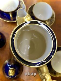 Vintage Lindner Kueps Bavaria Echt Cobalt Blue and Gold 17pc Coffee/Tea Set