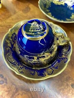 Vintage Lindner Kueps Bavaria Echt Cobalt Blue and Gold 17pc Coffee/Tea Set