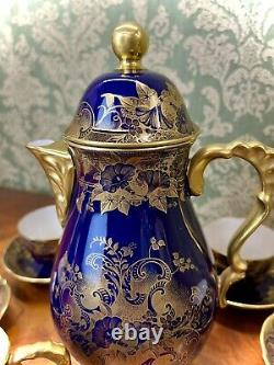 Vintage Lindner Kueps Bavaria Echt Cobalt Blue and Gold 17pc Coffee/Tea Set