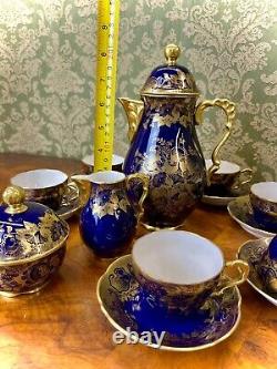 Vintage Lindner Kueps Bavaria Echt Cobalt Blue and Gold 17pc Coffee/Tea Set