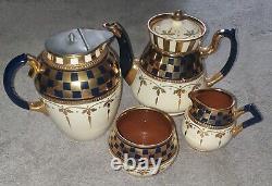 Vintage Lingard Art Deco Tea/Coffee Set Black/Gold/Cream With added Lid Patent