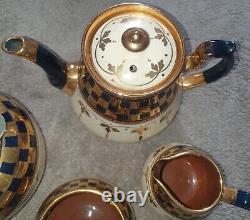 Vintage Lingard Art Deco Tea/Coffee Set Black/Gold/Cream With added Lid Patent