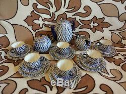 Vintage Lomonosov Imperial Porcelain cobalt net blue Coffee Set 22-k gold USSR