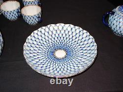 Vintage Lomonosov USSR Cobalt Blue Net 22 Piece Porcelain Coffee Tea Set
