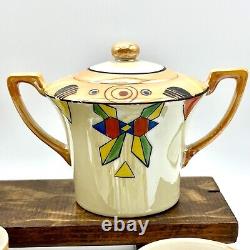 Vintage Lutsterware Handpainted Demitasse Coffee Set 14 Pieces Art Deco Japan