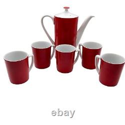Vintage MCM coffee set Japan red white OCM coffee pot six cups ceramic