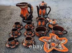 Vintage MID Century Vallauris Fat Lava Design Tea Set Coffee Cups & Saucers