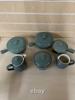Vintage Manor Green Denby X6 Items Soup Bowls Lidded Jug Coffee Pot Casserole