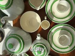 Vintage Meakin Tea Coffee Set With Gilt And Pea Green Band 36 Pieces