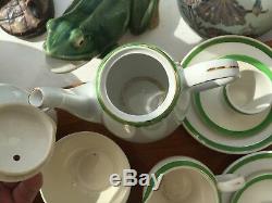 Vintage Meakin Tea Coffee Set With Gilt And Pea Green Band 36 Pieces