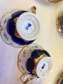 Vintage Meissen 15PC cobalt blue&gold floral coffee porcelain service set