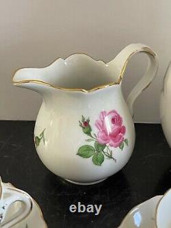 Vintage Meissen Coffee Set Decorated with Pink Roses and Scattered Buds