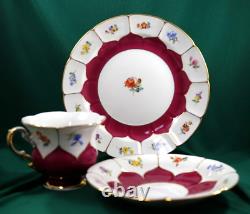 Vintage Meissen Strewn Flowers B-Form 3 Piece Coffee Set Cup, Saucer, & Plate