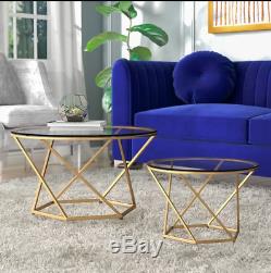Vintage Metal Coffee Table Glass Top Small Side Tables Set Luxury Gold Furniture