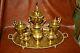 Vintage Mexican Brass 7-pc Coffee & Tea Set With Kettle, Pots, Cream & Sugar, Tray