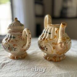 Vintage Mid Century Majolica Tea Coffee Set Rose Floral Italy Capodimonte 14pc