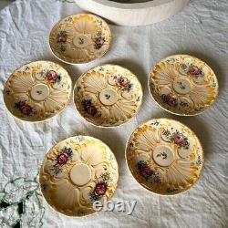 Vintage Mid Century Majolica Tea Coffee Set Rose Floral Italy Capodimonte 14pc