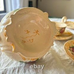 Vintage Mid Century Majolica Tea Coffee Set Rose Floral Italy Capodimonte 14pc