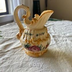 Vintage Mid Century Majolica Tea Coffee Set Rose Floral Italy Capodimonte 14pc
