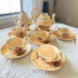 Vintage Mid Century Majolica Tea Coffee Set Rose Floral Italy Capodimonte 14pc