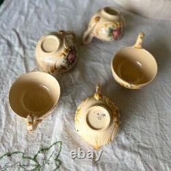 Vintage Mid Century Majolica Tea Coffee Set Rose Floral Italy Capodimonte 14pc