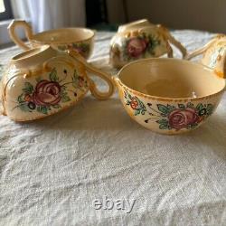 Vintage Mid Century Majolica Tea Coffee Set Rose Floral Italy Capodimonte 14pc