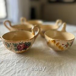 Vintage Mid Century Majolica Tea Coffee Set Rose Floral Italy Capodimonte 14pc
