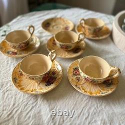 Vintage Mid Century Majolica Tea Coffee Set Rose Floral Italy Capodimonte 14pc
