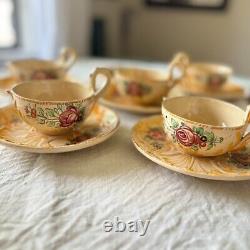 Vintage Mid Century Majolica Tea Coffee Set Rose Floral Italy Capodimonte 14pc