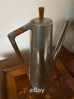 Vintage Mid-Century Modern Royal Holland Pewter Coffee Set, Pewter/Teak Inset