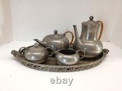 Vintage Mid Century Royal Holland Pewter KMD Coffee & Tea Service Set with Tray