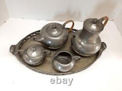 Vintage Mid Century Royal Holland Pewter KMD Coffee & Tea Service Set with Tray