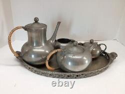 Vintage Mid Century Royal Holland Pewter KMD Coffee & Tea Service Set with Tray