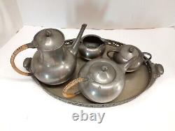 Vintage Mid Century Royal Holland Pewter KMD Coffee & Tea Service Set with Tray