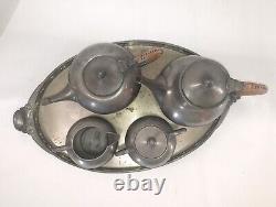 Vintage Mid Century Royal Holland Pewter KMD Coffee & Tea Service Set with Tray