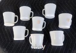 Vintage Mid Century Set Of 8 Milk Glass Federal Glass D Handle Coffee Cups Mugs