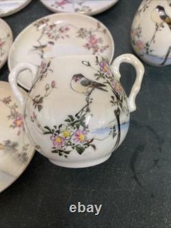 Vintage Mikori Birds Japanese Eggshell Tea/Coffee Set