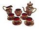 Vintage Murano Italy Coffee Tea Set Ruby Red 24k Gold Floral