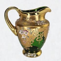 Vintage Murano Venetian Trefuochi Green 24kt Gold Glass Tea Coffee 17 Piece Set
