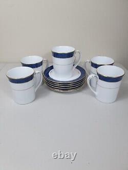 Vintage NORITAKE Japan Maestro blue Coffee tea set saucer cup 12pc gold trim NEW