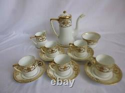 Vintage Noritake Japanese Gold Encrusted Coffee Set 44318 Cups Saucers Flowers