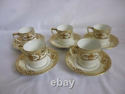 Vintage Noritake Japanese Gold Encrusted Coffee Set 44318 Cups Saucers Flowers