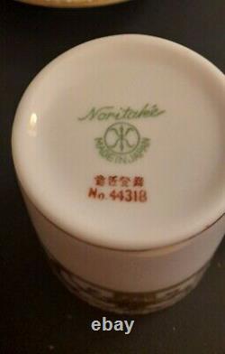 Vintage Noritake Japanese Gold Encrusted Coffee Set 44318 Cups Saucers Flowers